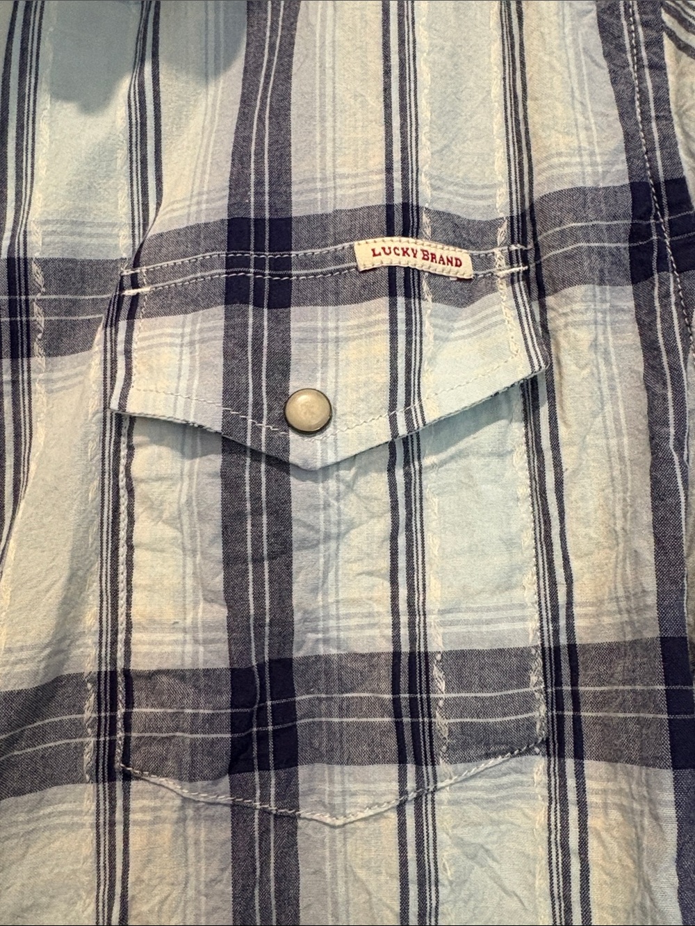 Lucky Brand Men’s Light Blue and Navy Plaid Button-Down Shirt - Picture 4 of 5